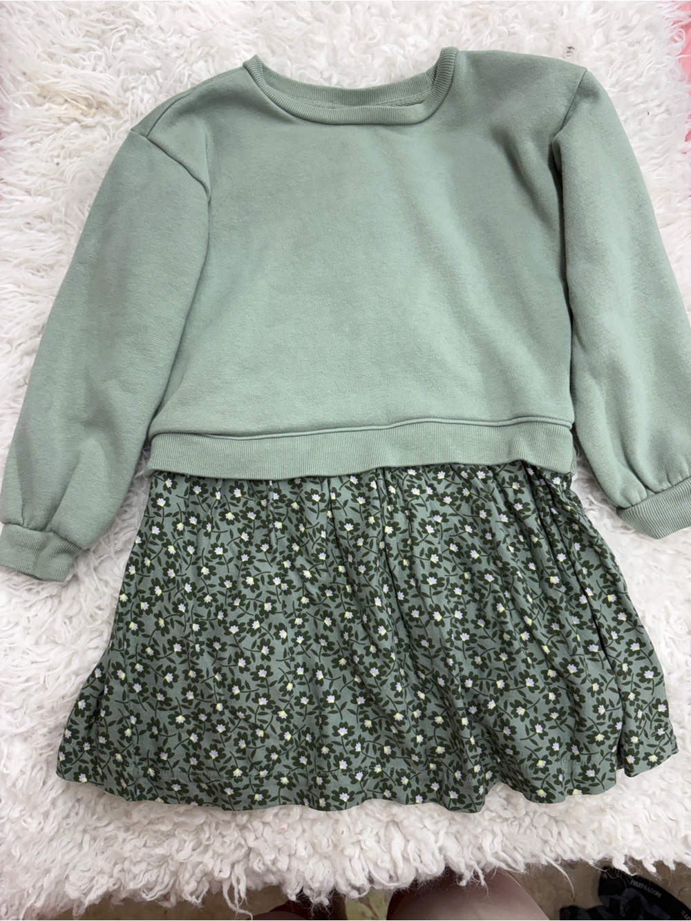 Kids Floral Green one piece Dress Set - Sage Top with Patterned Skirt